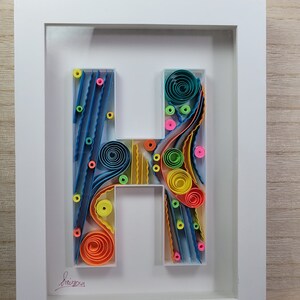 Custom Quilled Letter H Wall Art – Personalized Monogram Gift, Handmade Framed Paper Quilling, Home Decor for Any Occasion,DIY Decor