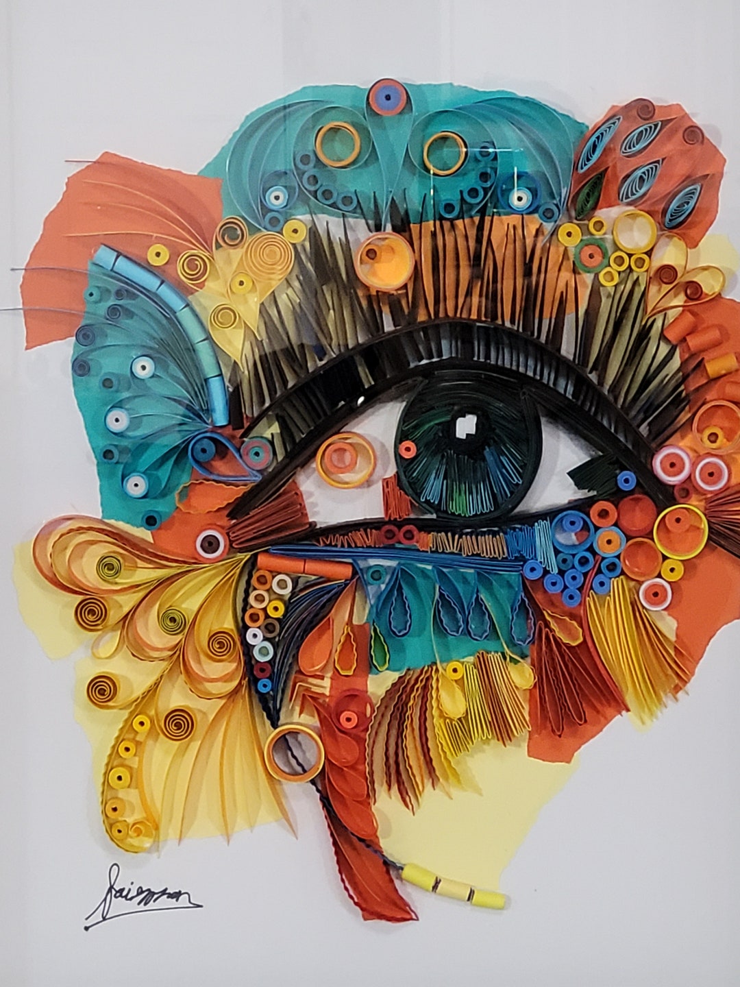 Colorful Eye 15x19 Quilled Paper Art Framed, Nursery Decor, Original