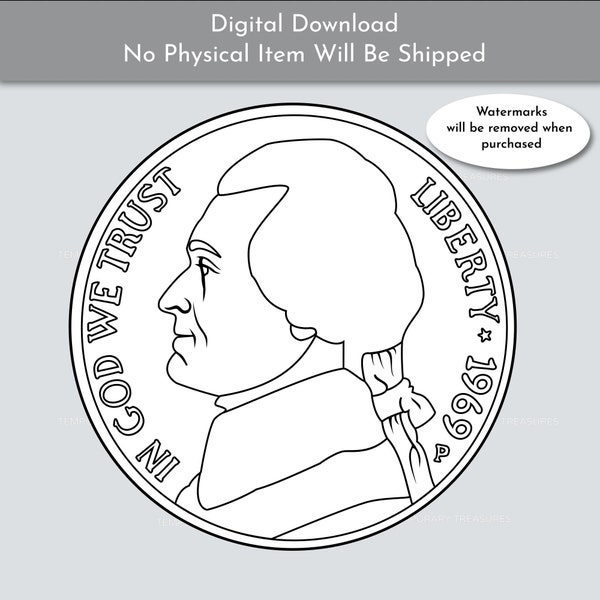 1969 Nickel, US Coin, Digital Download Clipart for Commercial or Personal Use - svg, png, jpg, dxf, pdf