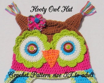 Crochet pattern child's hat, Owl hat Crochet Pattern, crochet pattern owl, crochet pattern child, crochet owl, owl pattern size 5T to adult