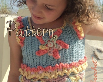 Girl's top Crochet Pattern, crochet pattern girl, crochet pattern top, Little Girl's Crochet Tank, crochet pattern child, starfish pattern