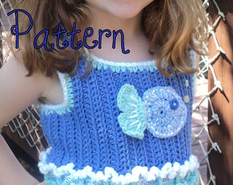 Girl's top Crochet Pattern, crochet pattern girl, crochet pattern top, Little Girl's Crochet Tank Top, crochet pattern child, fish pattern