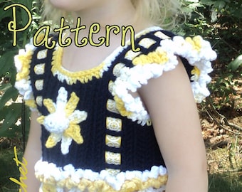 Girl's top Crochet Pattern, crochet pattern girl, crochet pattern top, Little Girl's Crochet Tank Top, crochet pattern child, daisy pattern