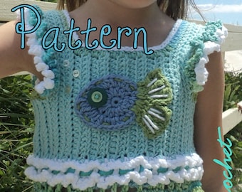 Girl's top Crochet Pattern, crochet pattern girl, crochet pattern top, Little Girl's Crochet Tank Top, crochet pattern child, fish pattern