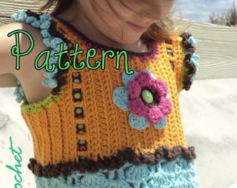 Girl's top Crochet Pattern, crochet pattern girl, crochet pattern top, Little Girl's Crochet Tank Top, crochet pattern child, flower pattern