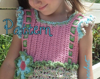 Girl's top Crochet Pattern, crochet pattern girl, crochet pattern top, Little Girl's Crochet Tank Top, crochet pattern child, flower pattern