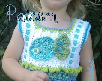 Girl's top Crochet Pattern, crochet pattern girl, crochet pattern top, Little Girl's Crochet Tank Top, crochet pattern child, fish pattern