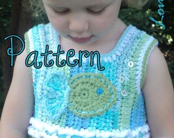 Girl's top Crochet Pattern, crochet pattern girl, crochet pattern top, Little Girl's Crochet Tank Top, crochet pattern child, fish pattern