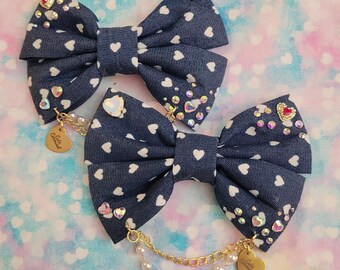 Fancy Denim Bow Clips