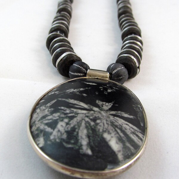 Black and White Long Necklace. Black and White Pendant Necklace. African Long Necklace. Gifts for Her.