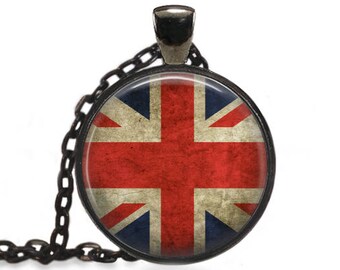 British Flag Necklace, Union Jack Jewelry, United Kingdom Pendant [A28]