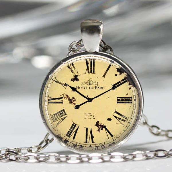 Vintage Antique Clock Pendant, Pocket Watch Jewelry, Old Cool Hipster Pocket Watch Necklace [B24]