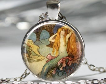 Mythical Mermaid Jewelry, Vintage Mermaid Ocean Necklace, Mythical Mermaid Pendant [B4]