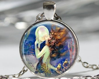 Mermaid Necklace, Mythical Bubbly Mermaid Pendant, Mermaid Jewelry [A100]