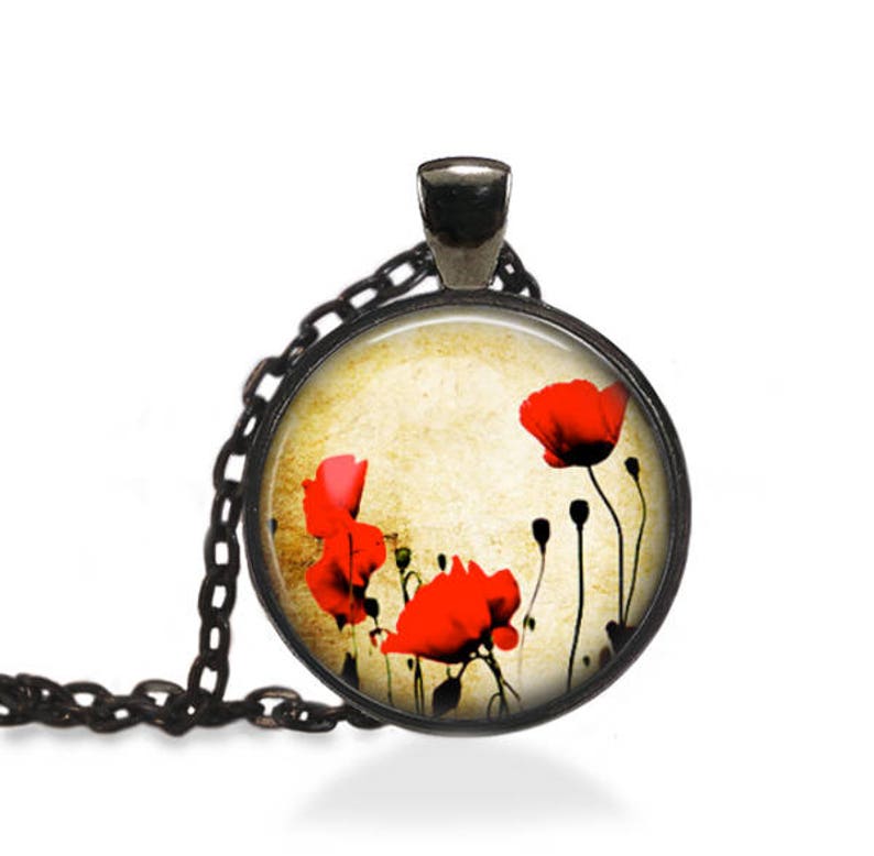 Poppy Flower Necklace, Flower Pendant, Floral Poppy Flower Jewelry B14 image 3