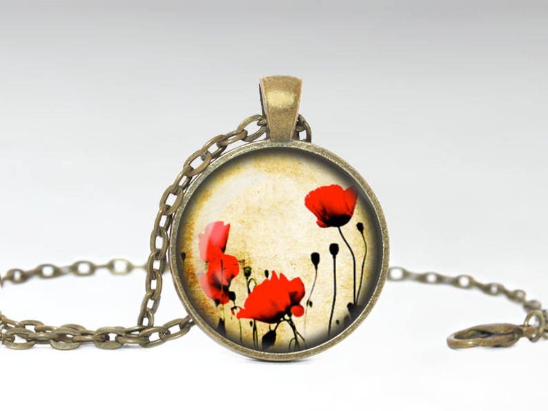 Poppy Flower Necklace, Flower Pendant, Floral Poppy Flower Jewelry B14 image 2