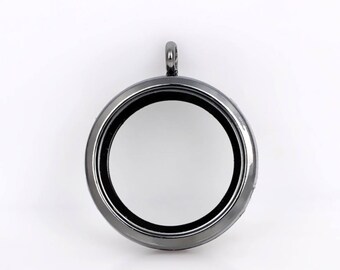 30mm Gunmetal Black Rhinestone Magnetic Open Floating Locket/Memory Locket/ Living Locket