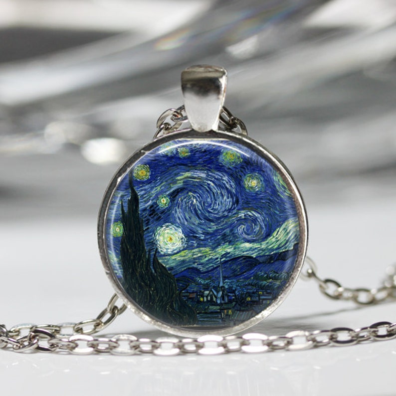 Starry Night Necklace, Silver Van Gogh Jewelry, Starry Night Pendant