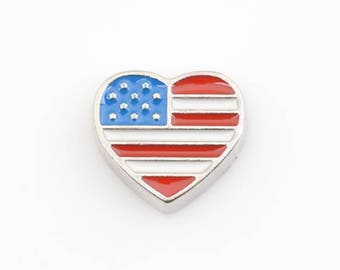 American Flag Love Heart Floating Charm-Living Memory Lockets & Necklaces