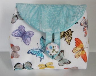 Small colourful butterflies fabric pouch with flap, Makeup bag, Fabric Clutch