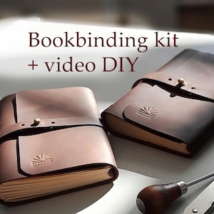 Knutselpakket voor het maken van een leren dagboek op A5-formaat met tools en videotutorial