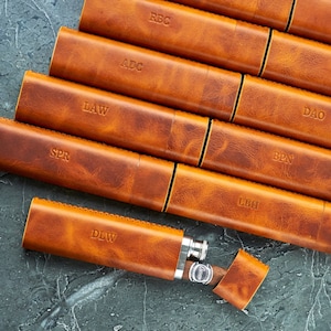 Custom Stainless Steel Flask with Leather & Cigar Tube Men’s Gift