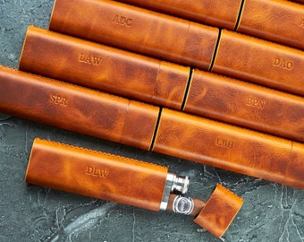 Custom Stainless Steel Flask with Leather & Cigar Tube | Men’s Gift