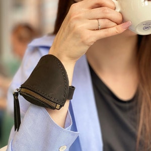 Borsa con bracciale in pelle personalizzata, bracciale da polso in pelle, portafoglio da braccio