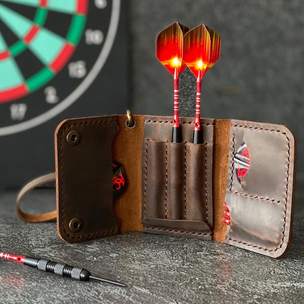 Personalized Leather Dart Case Compact Gamer Gift for Pub & Tournaments