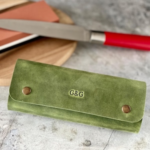 Benutzerdefinierte personalisierte Ledertasche für Messer Schleifstein Geschenk für Chef