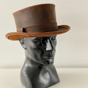 Gepersonaliseerde leren steampunk-cilinderhoed uniseks handgestikte Victoriaanse hoge hoed Alle maten