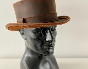 Personalized Leather Steampunk Top Hat unisex hand-stitched Victorian top hat Any sizes