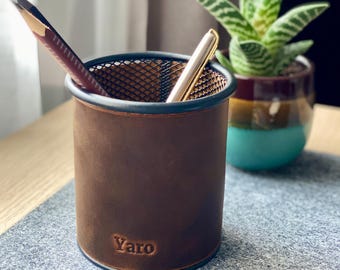 Personalized leather desk set Mouse pad and Pen cup