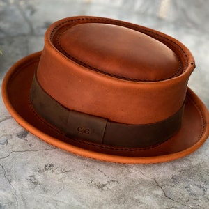 Custom Unisex Leather Pork Pie Hat – Hand-stitched Retro Style