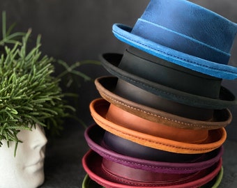 Personalized Leather Pork Pie Hat unisex hand-stitched Any colors Any sizes