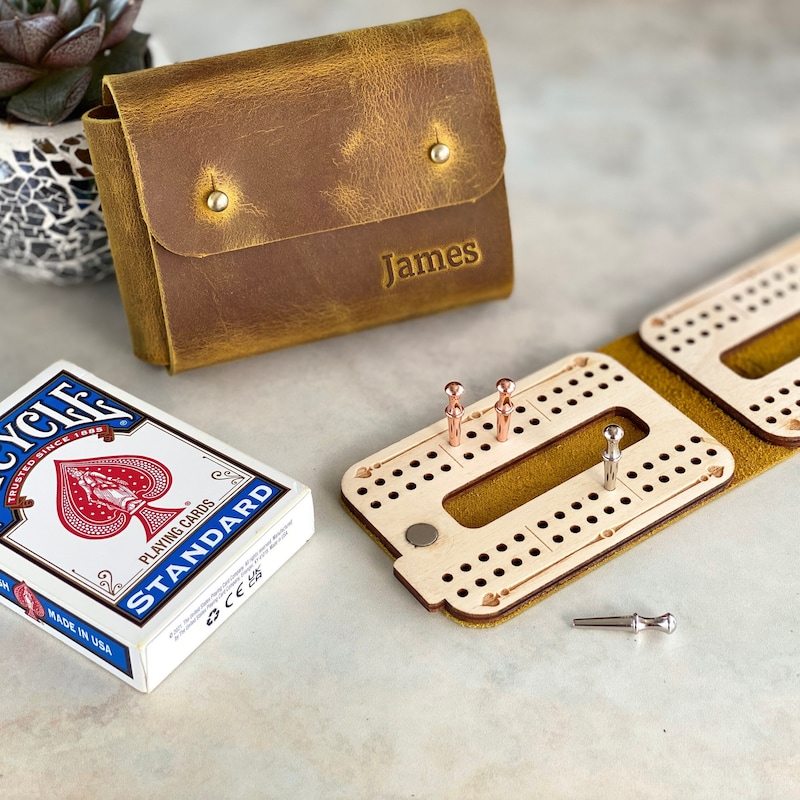 Personalized Leather Cribbage Travel Set