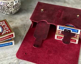 Personalized Leather Playing Card Case for 4 decks Poker Gift for Collectors