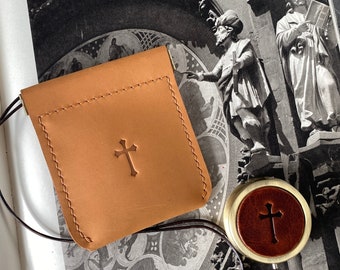 Personalized Leather Rosary Pouch with Holy Communion Pyx