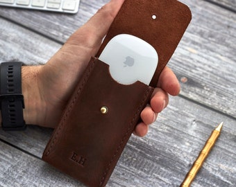 Personalized Leather Apple Magic Mouse Case Handmade Travel Holder