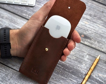 Personalized leather case for Apple Magic Mouse, Apple Mouse travel case