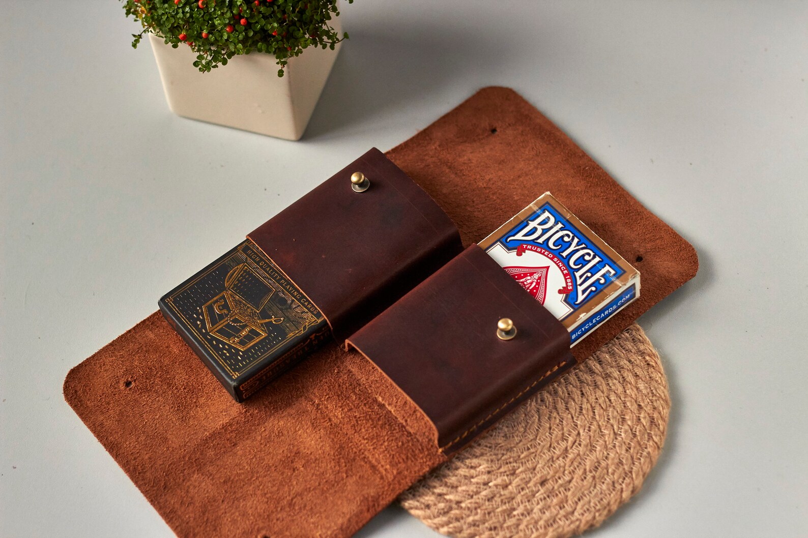 2 deck personalized leather playing card case Playing card Etsy