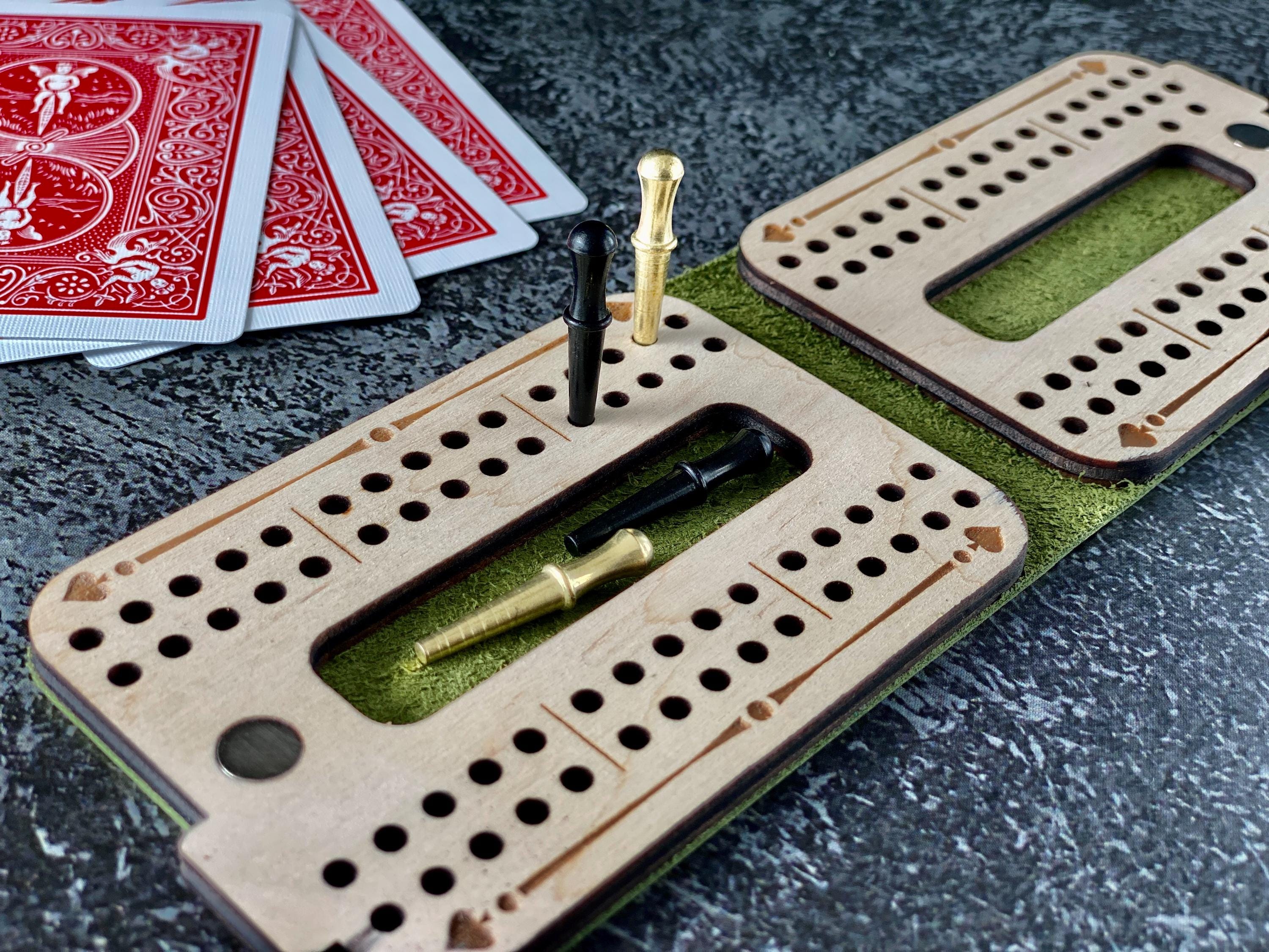 Custom Leather Cribbage Travel Set | Folding Board with 4 Pegs