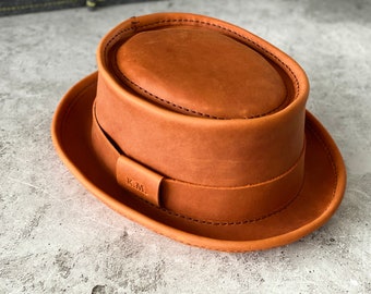Personalized Leather Pork Pie Hat: Hand-stitched Unisex Design Any colors