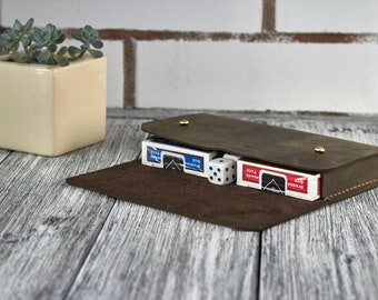 Personalized leather case for 2 decks and dice Playing cards and dice holder