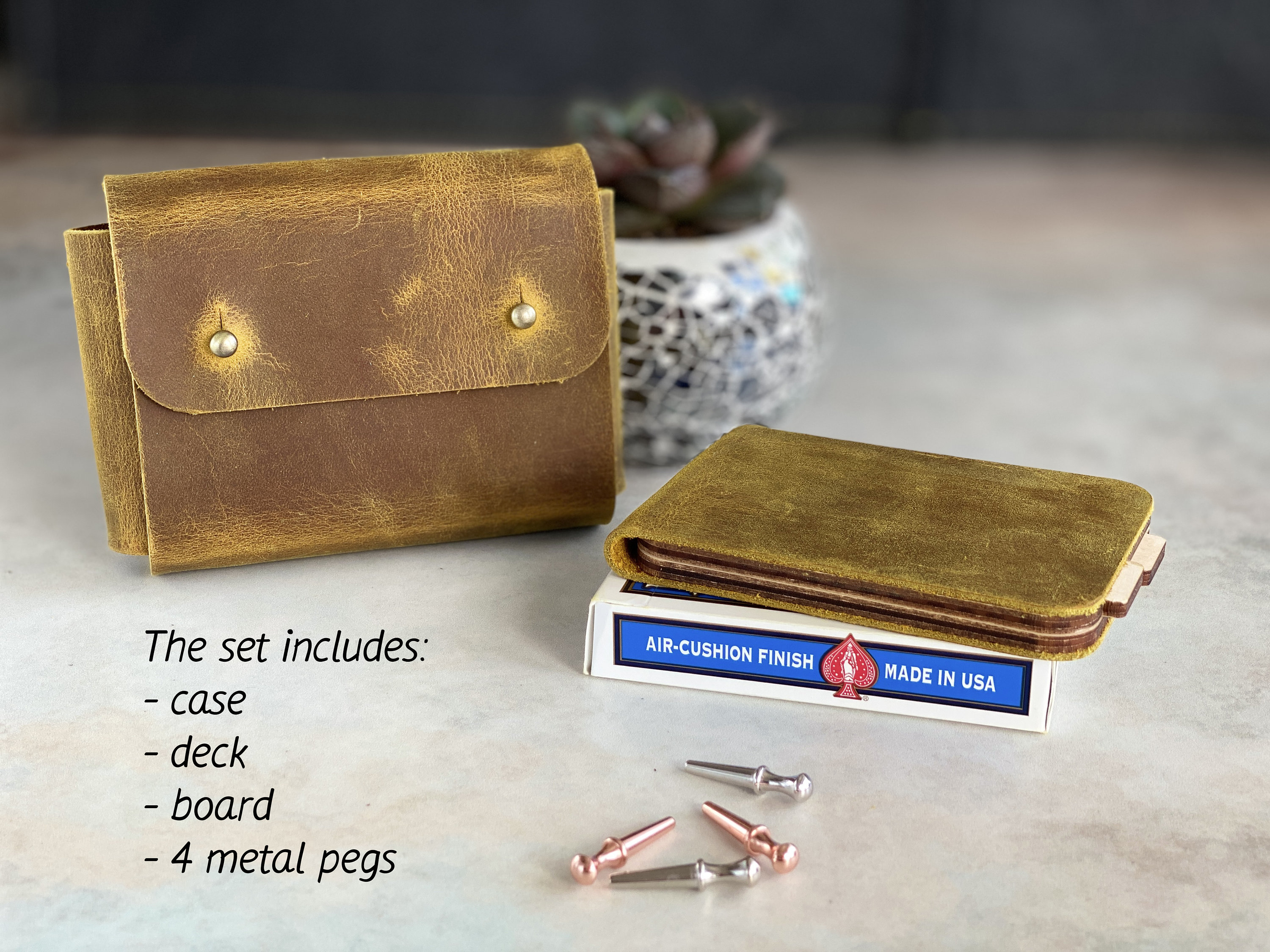 Personalized Leather Cribbage Travel Set