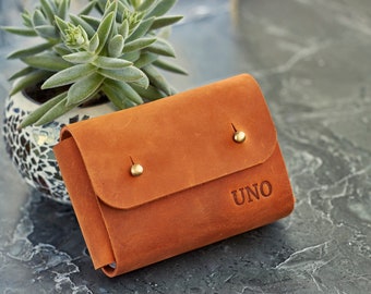 Personalized leather case for UNO card Custom leather UNO card holder Leather UNO deck box