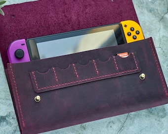 FREE Personalization Nintendo Switch / Nintendo Switch OLED Leather Case with Pocket for games