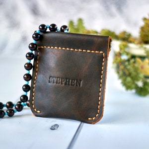 Personalized leather rosary pouch with squeeze frame image 1