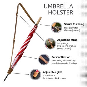 Leather shoulder umbrella holder Umbrella holster Umbrella shoulder strap Umbrella carrier image 2