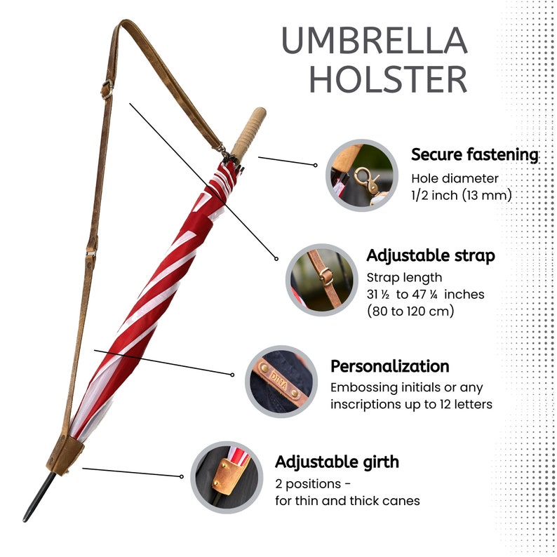Leather shoulder umbrella holder Umbrella holster Umbrella shoulder strap Umbrella carrier image 2